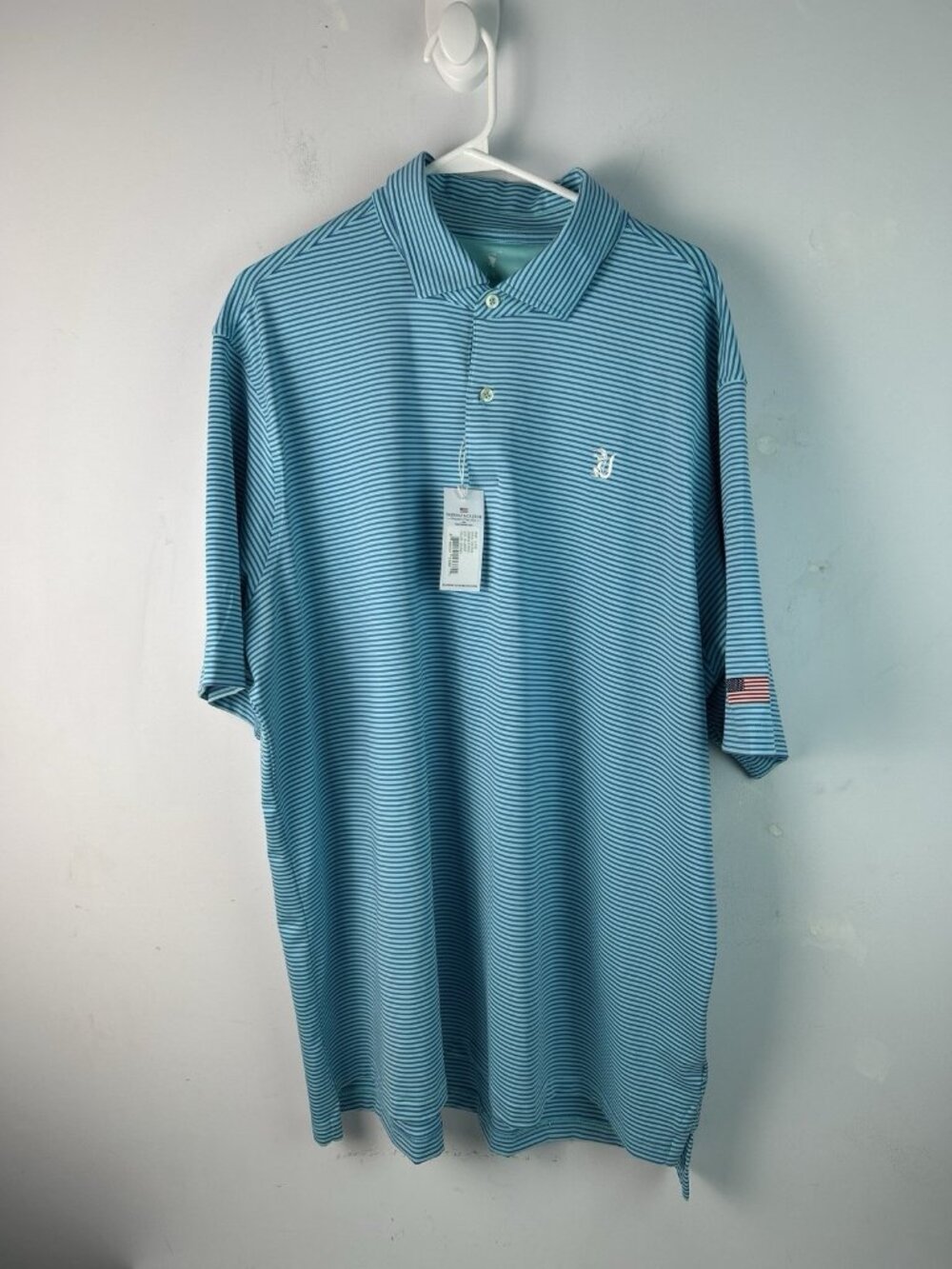 Fairway & Greene Owens Stripe Tech Polo Mens XL  Splash • Gator NWT Dunes Club